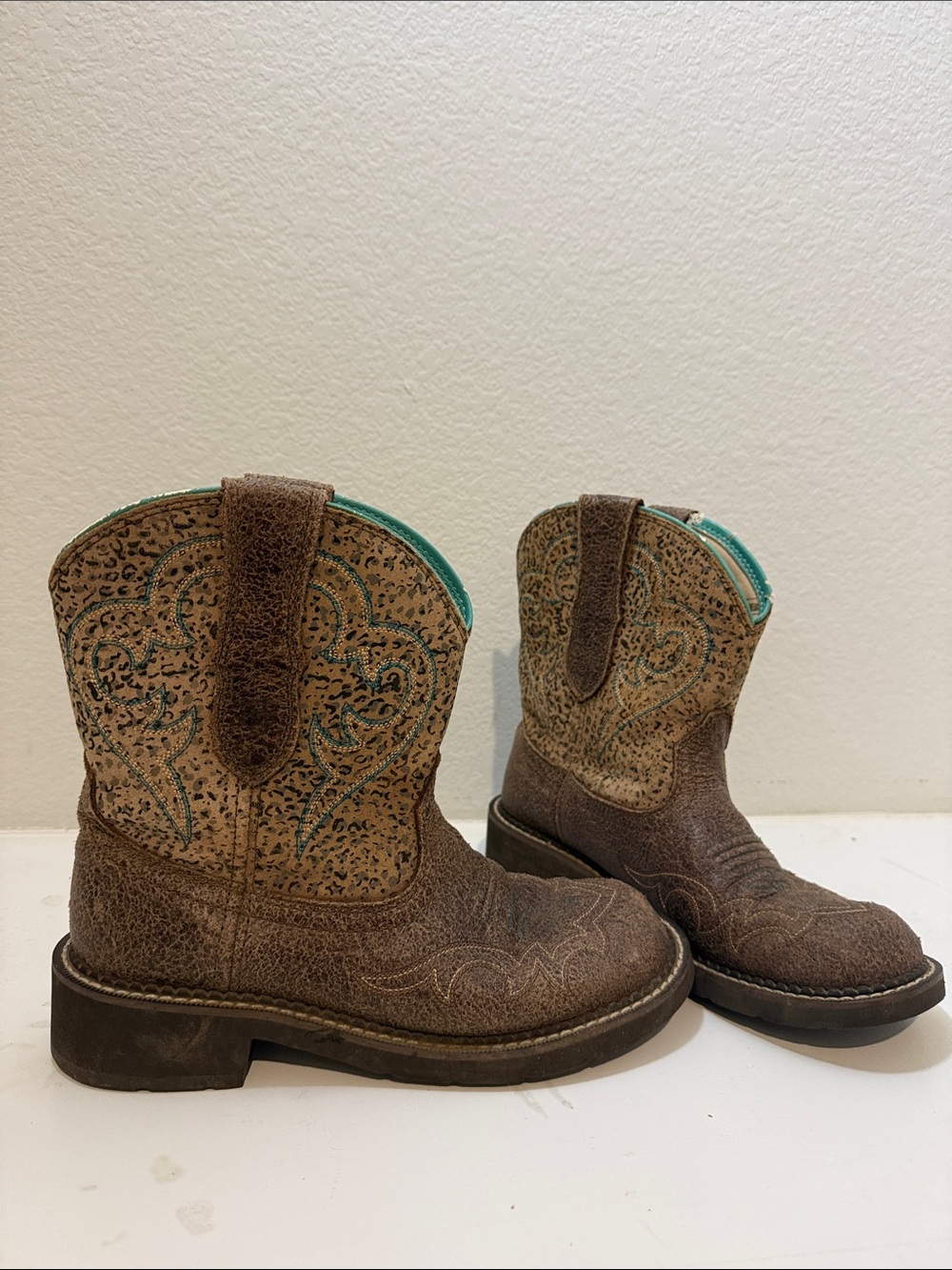 Ariat Brown Boots with Teal Trim — Kids Western Pull-On